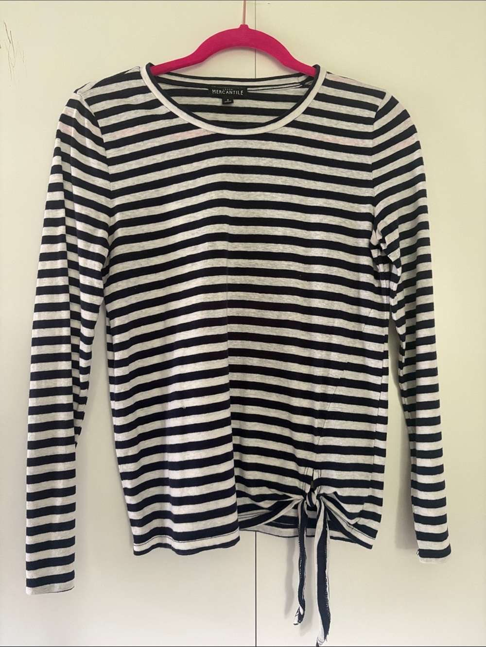 J.Crew Mercantile striped long-sleeve top featuring a unique tie-front S